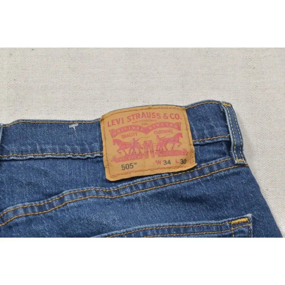 NEW Levi's 505 Regular Fit Stretch Blue Jeans Men's Size 34x30 Straight Leg